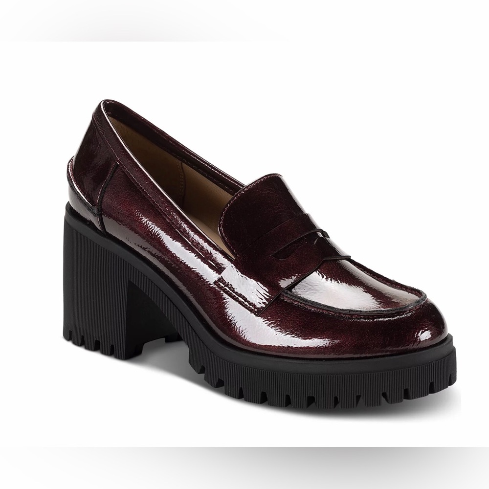 Sun & Stone Women's Burgundy Loafers with Chunky Heel, Size 10M